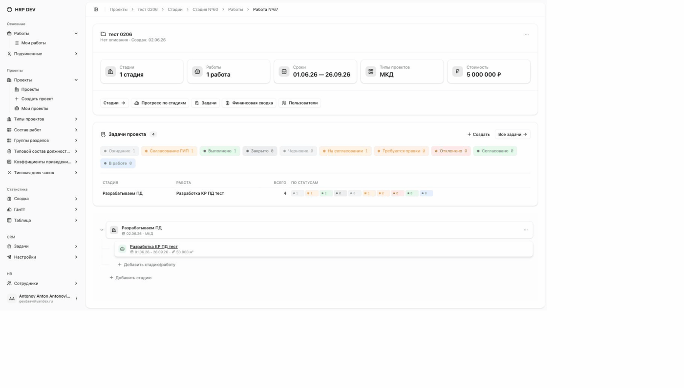 Карточка работы
