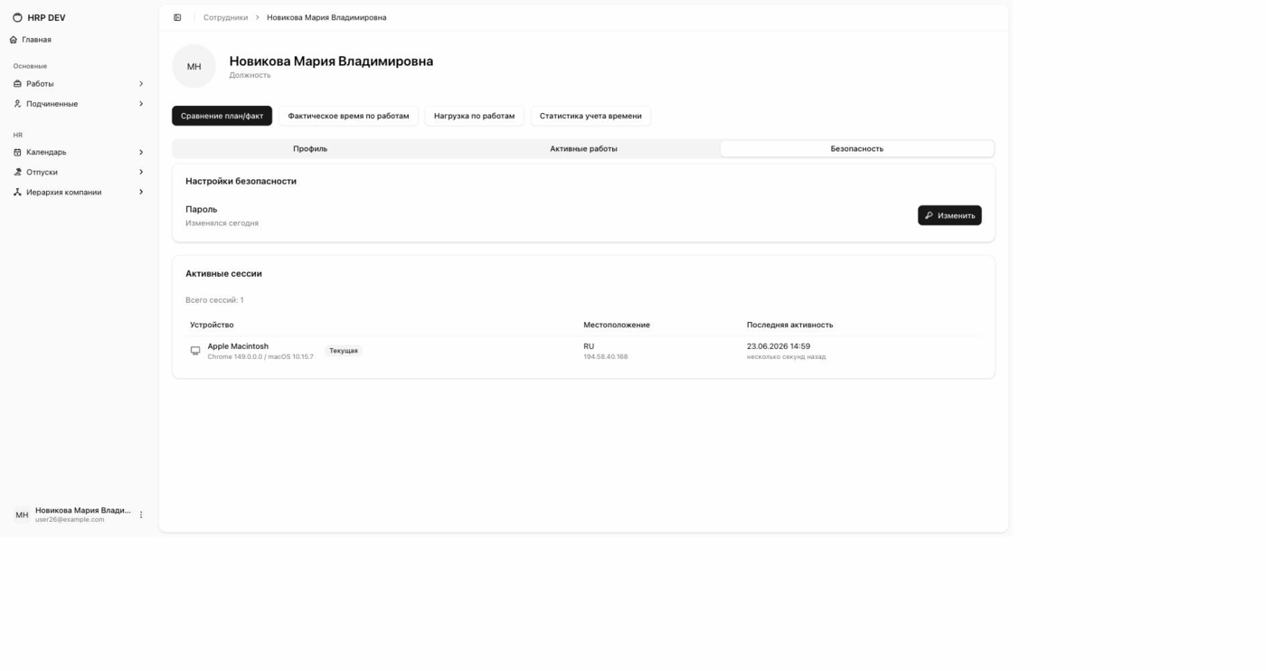 Карточка профиля сотрудника